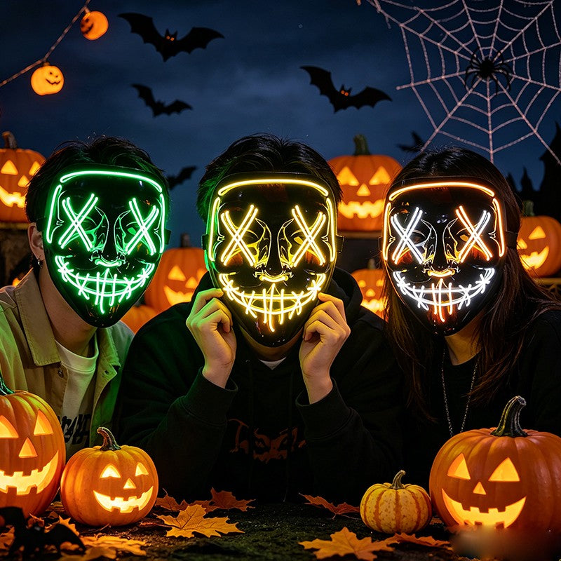 2026 Halloween Party Supplies Luminous LED Purge Mask Wireless EL Neon Light Full Face Mask Cosplay For Adult Glow In The Dark