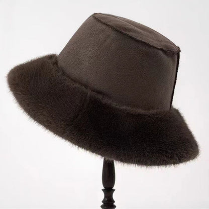 Hot Sale Fluffy Faux Fur Bucket Hats Women Warm Thick Plush Winter Hat Lady Fashion Fisherman Cap Korean Furry Bucket Hat Y2k