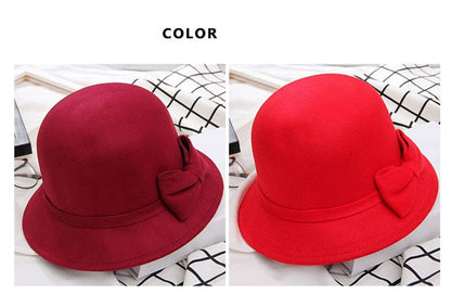 2022 Outono Inverno Fedoras Chapéu Feminino Elegante Vintage Laço Lã Chapéu Feminino Cúpula Feltro Casamento Igreja Boné Jazz Feminino Laço Cartola
