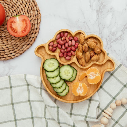 3Pcs Baby Bamboo Plate Silicone Suction Kids Wooden Feeding Tableware Non-slip Dinnerware Baby Tableware for Baby Birthday Gift