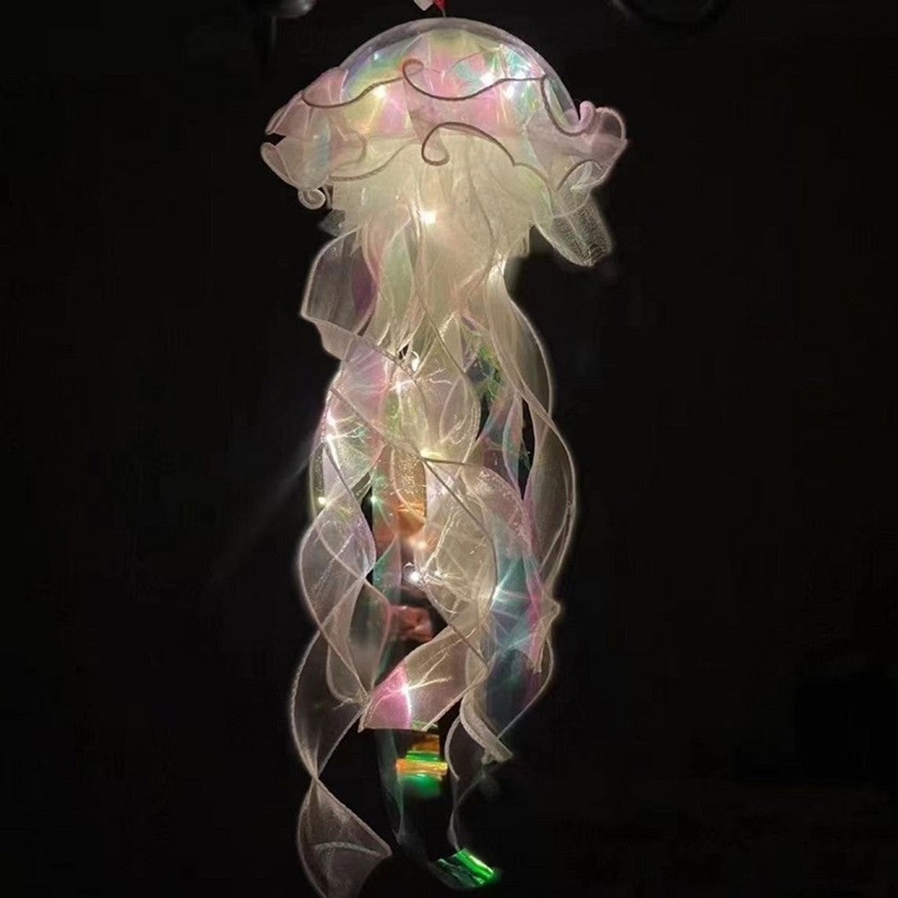 Jellyfish Atmosphere Night Light Button Battery Hanging Ceiling Lantern Realistic with Ribbon&Bead for Children Bedroom