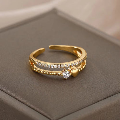 Anéis de Aço Inoxidável Banhados a Ouro com Cristal para Mulheres Corrente Geométrico Zircônia Anel de Dedo Joia Presente anillos mujer 2025 Novo e Moderno