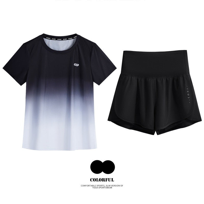 DRUR Women Running Set Quick Dry Loose Workout Outfit 2 Piece Tracksuit Summer Lightweight Gym Top Shorts Suit Badminton Apparel