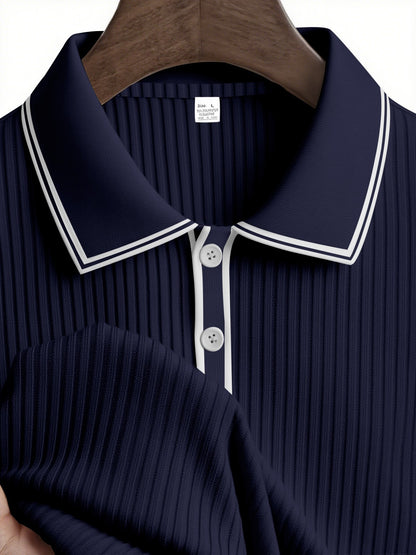 Spring And Autumn New Men's Striped Long Sleeve Polo Shirt Slim Fit Collar Multi Color Business And Leisure Versatile Men's Top