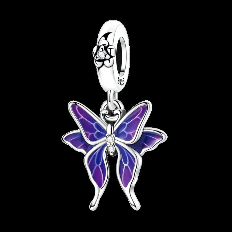 Pingente Charm Libélula Tema Primavera Prata Esterlina 925 Borboleta Flor Pendente Compatível com Bracelete Colar Joias DIY