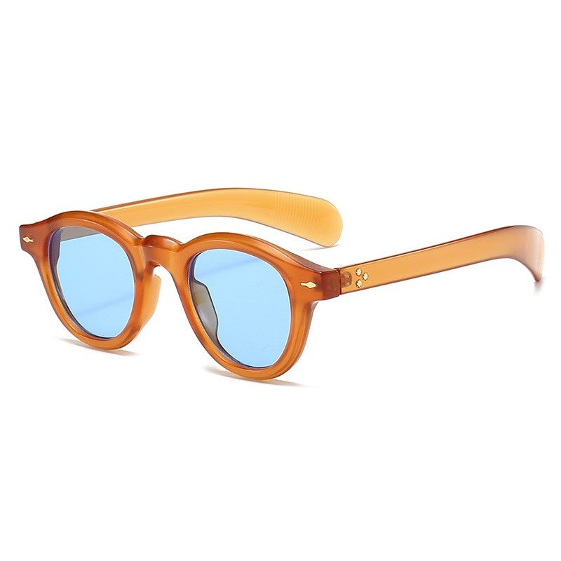 Óculos de sol pequenos redondos da moda femininos retrô com lentes transparentes Ocean Shades UV400 masculinos com rebites estilo punk