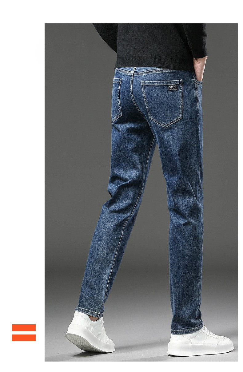 Winter Fleece Thick Warm Jeans Men's Slim Straight Elastic Denim Pants Casual Male Clothing Fashion Plush Trousers