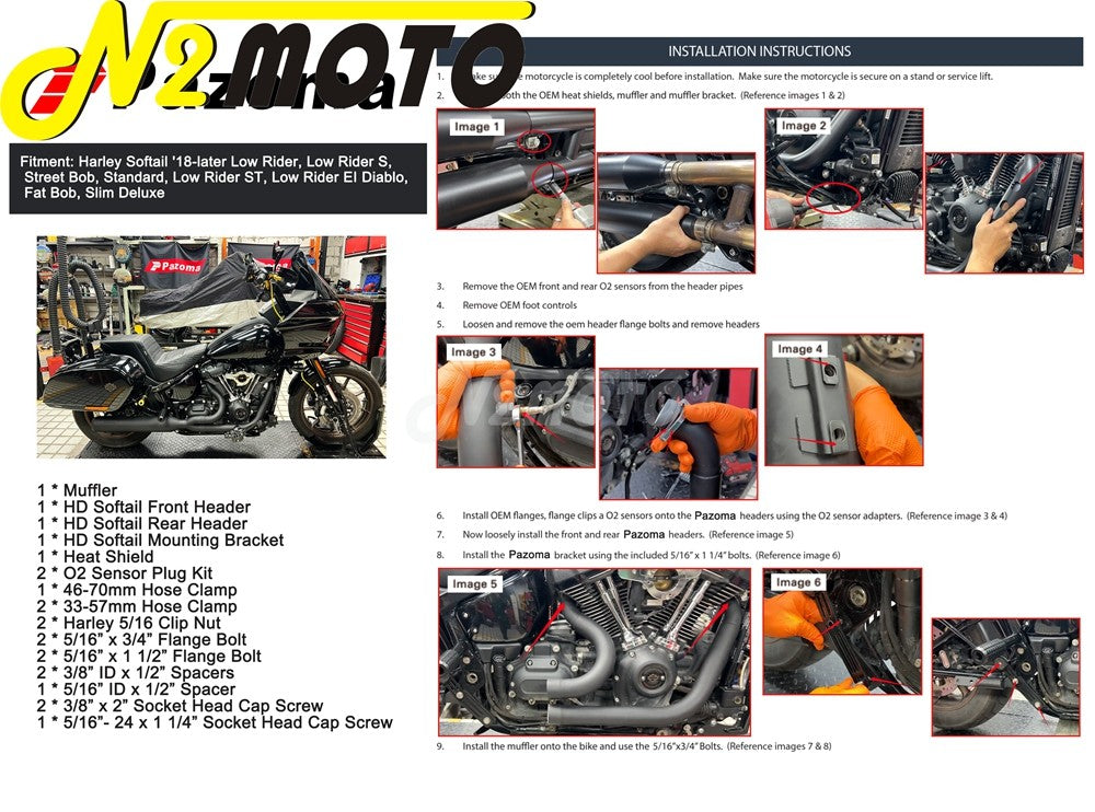 For Harley Softail Low Rider EI Diablo ST FXLRST FXRST 117 2022-2024 2-In-1 Full Length Exhaust System Stepped Head Muffler Pipe