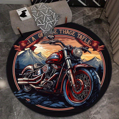 Classic motorcycle mountain sunsetround rugcrystal velvet floor mat biker style art homedecor anti slip carpet livingroombedroom