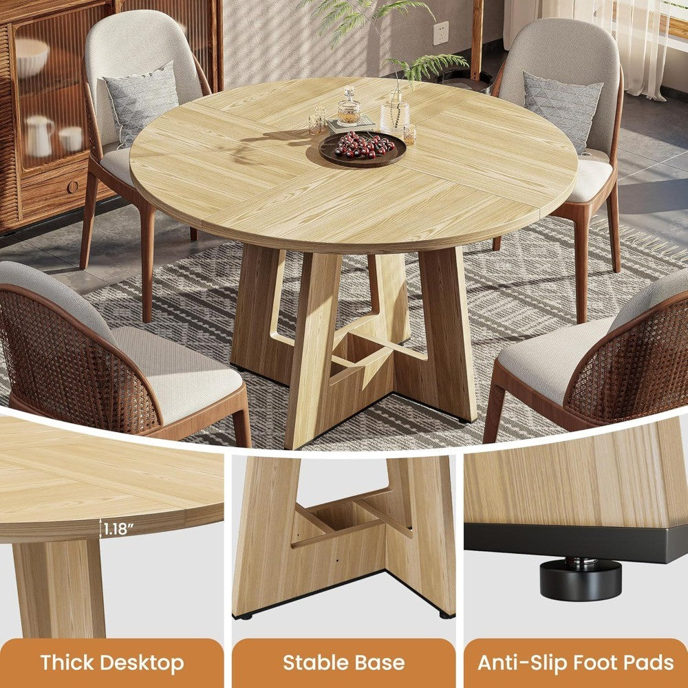 Dining Table for 4, 47 Inch Farmhouse Kitchen Table with Pedestal Base, Rustic Wooded Dinner Table for Dining Room Kitchen
