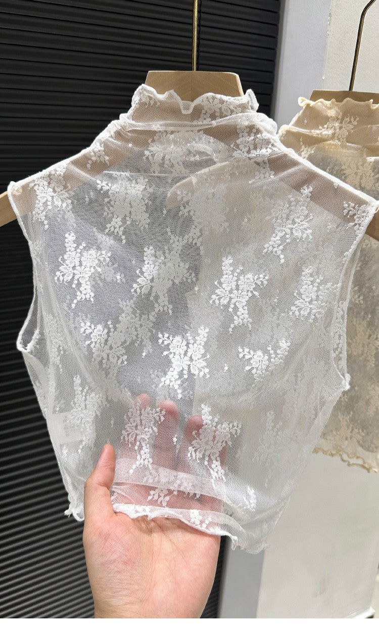2024 New Lace Svel Mo Collar Top Women's Inner Wear f High Collar ort Length Base irt Korean Sle Commute Wind