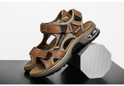 Fashion Men's Sandals Summer Soft Beach Flip Flop Comfortable Genuine Leather Sandals Outdoor Men Roman Sandals Size 46