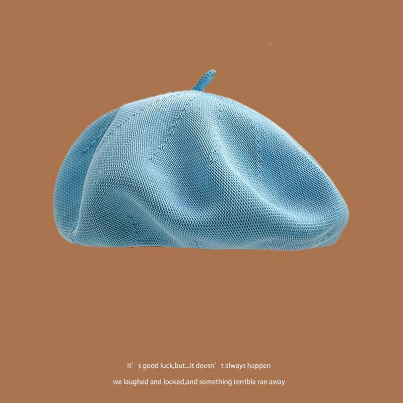Women's Summer Beret Hat Cotton Breathable Knit Slouchy Beanie Solid Color French Retro Fashion Cap for Women Casual Outfit