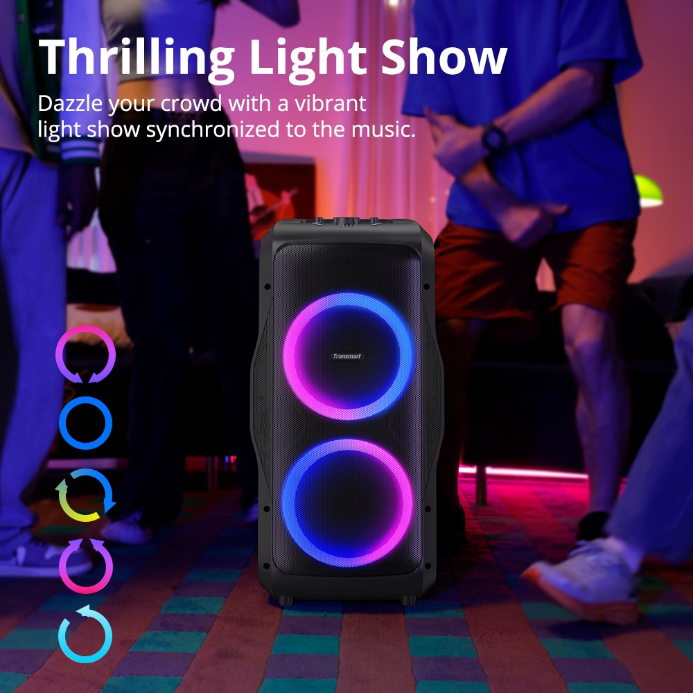 Caixa de Som para Festa Tronsmart Halo 300 240W com Entrada para Guitarra/Microfone/XLR, TWS, 20H de Reprodução, Rodas e Alavanca Oculta, para Festas