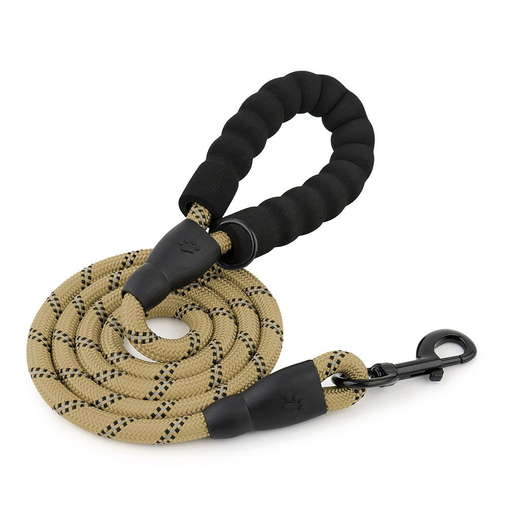 Coleira redonda de nylon reflexivo de seda para cães de médio e grande porte, corda de puxar para passear com cães