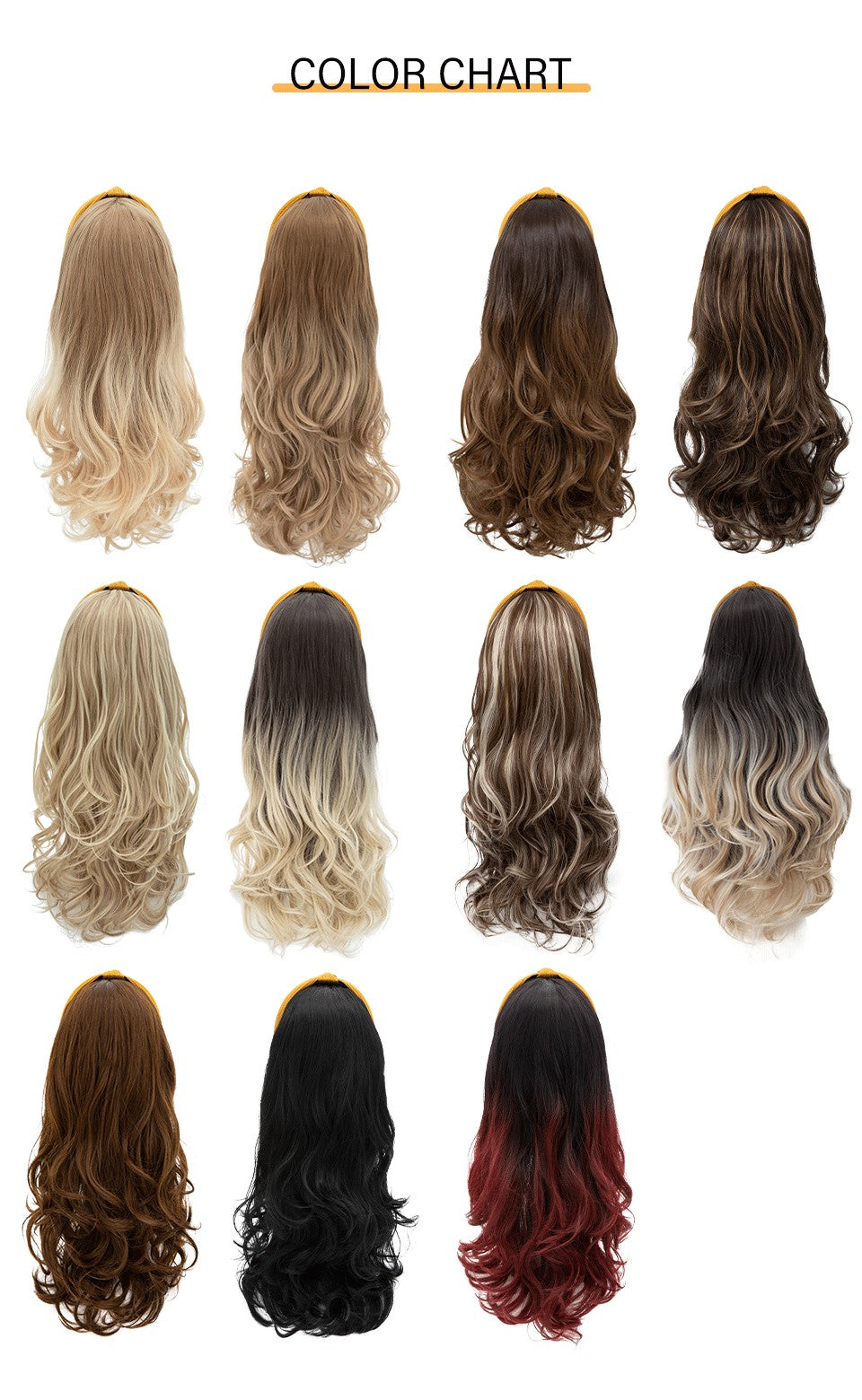 Peruca de Cabelo Sintético Longo Ondulado com Faixa Feminina Ombré Castanho Preto Loiro Cosplay Natural Resistente ao Calor Meia Peruca para Mulheres