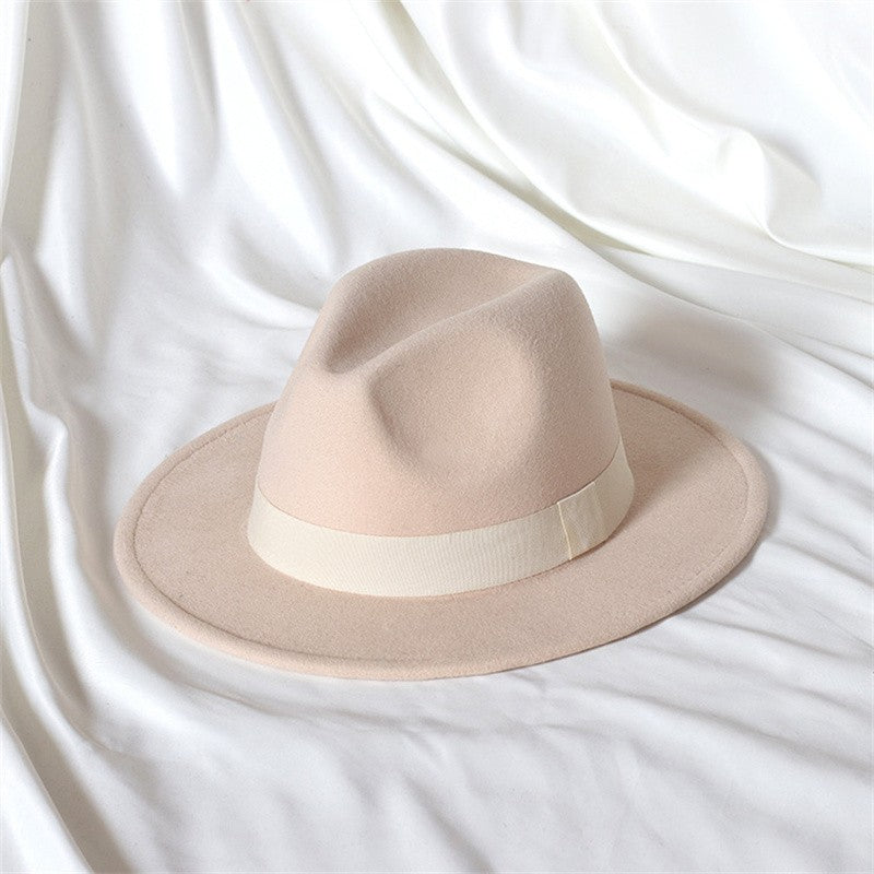 Men's fedora hat Men's and women's universal solid color fedora hat Women's 21 color wide brim jazz hat Autumn and winter Britis