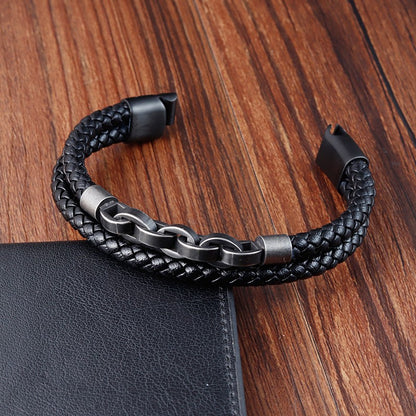 Pulseira de Couro Masculina, Formato Infinito, Padrão Popular, Joias de Aço Inoxidável, Acessórios, Presente