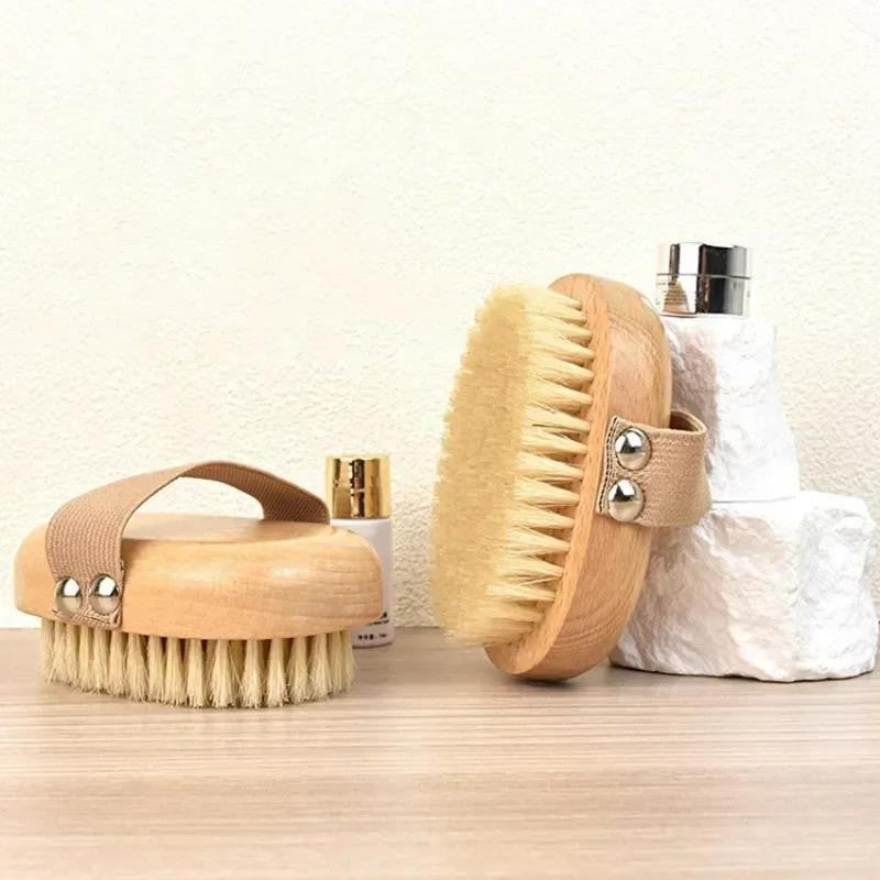 Natural Bristle Brush Soft Wet Dry Skin Body SPA Bath Massager Home