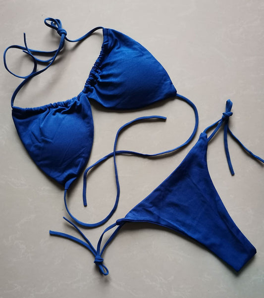 Summer Sexy Bikini set Push-up padded Bra Thong Split Swimwear Female Bandage Bathing Suit Adjustable Lacing Swimsuit Solid