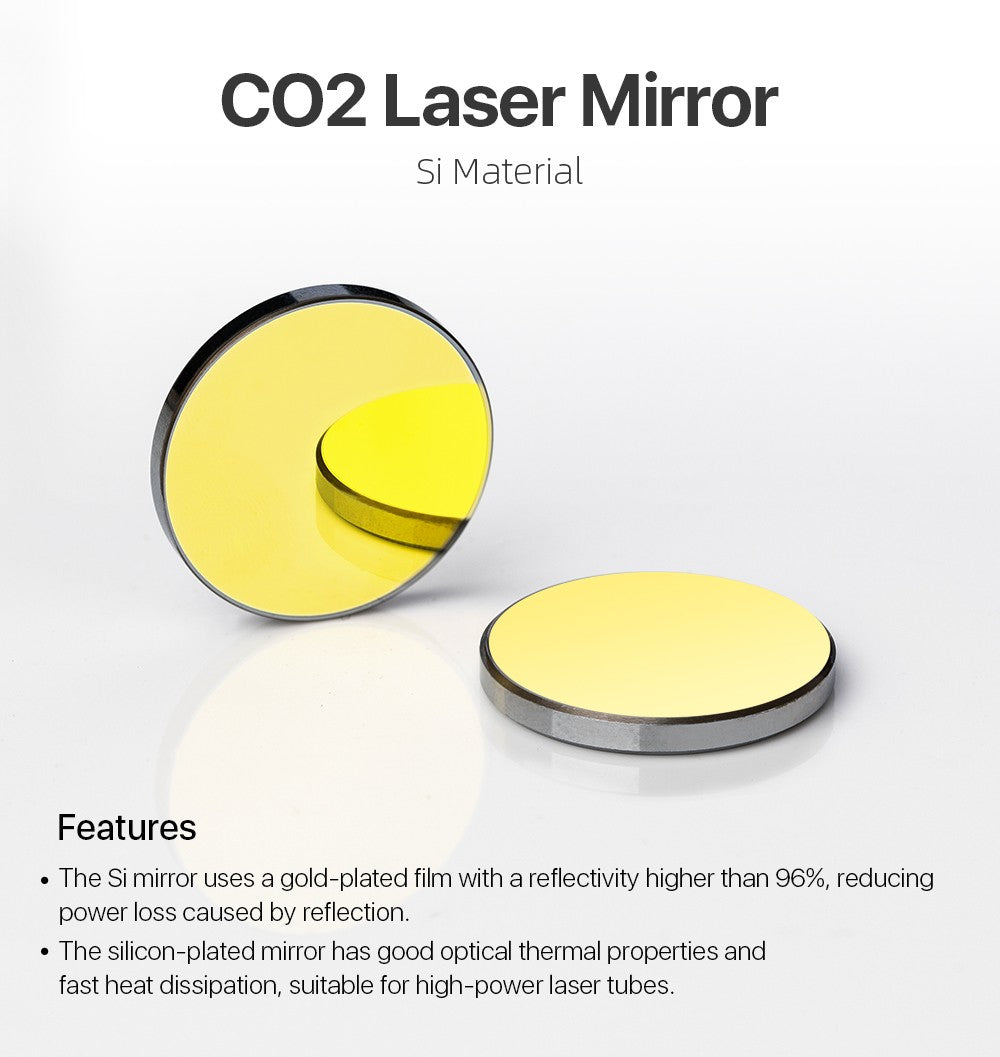 Espelhos refletores Si a laser Cloudray Co2 para gravadora a laser lentes refletoras de silicone folheadas a ouro diâmetro 19 20 25 30 38,1 mm