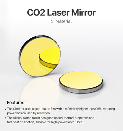 Espelhos refletores Si a laser Cloudray Co2 para gravadora a laser lentes refletoras de silicone folheadas a ouro diâmetro 19 20 25 30 38,1 mm