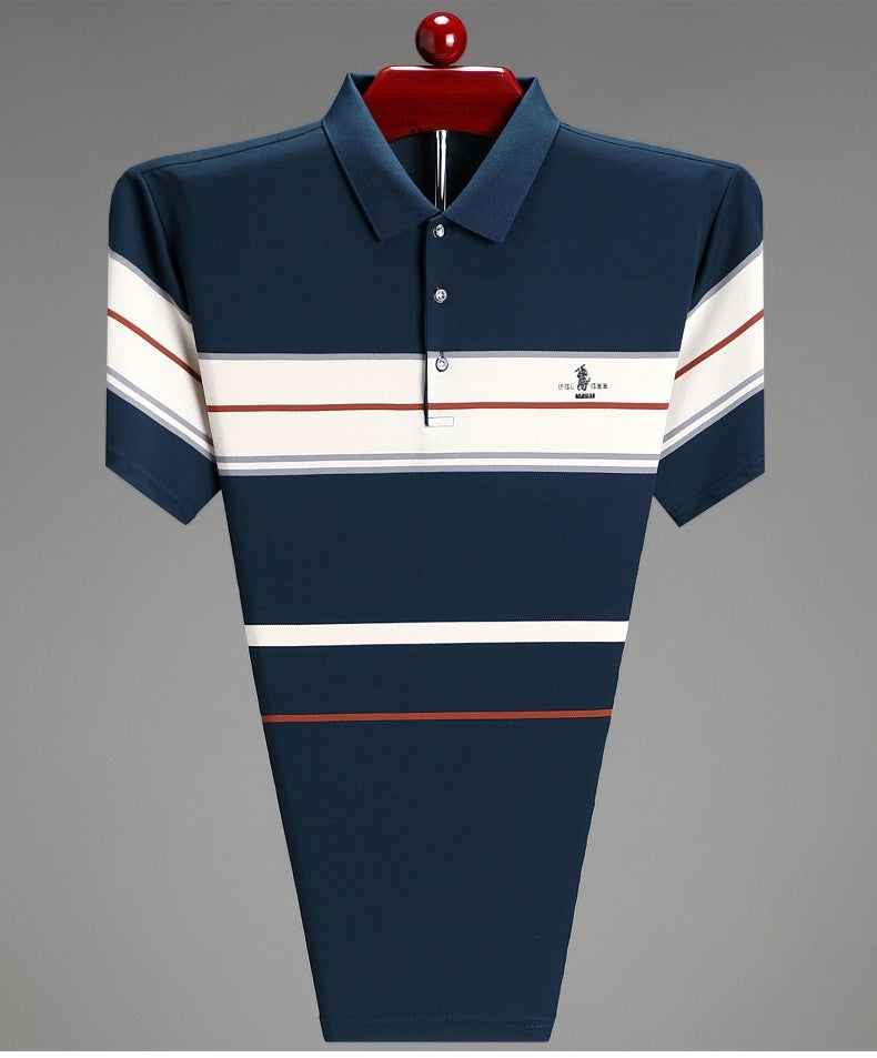 Luxury men's short sleeved polo shirt summer fashion hot selling striped top badge original design golf casual business T-shirt