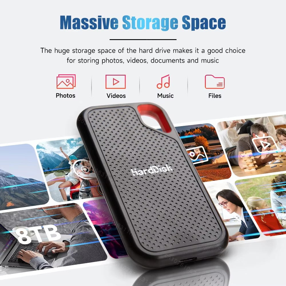 Disco Rígido de Alta Velocidade 1TB Disco Rígido Externo 2TB Disco Rígido Original 128TB USB3.1 SSD Plug-and-play para PC/Laptop/Mac/Celular