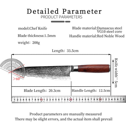 Faca de Chef Aço Damasco 67 Camadas Lâmina VG10 Cabo de Madeira Cutelo para Carne Legumes Faca de Cozinha Japonesa Nakiri Messer