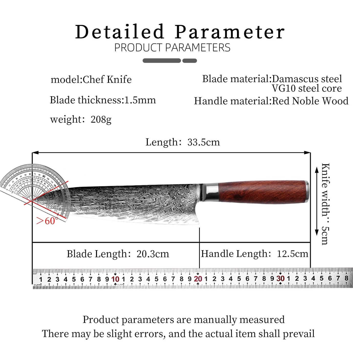 Faca de Chef Aço Damasco 67 Camadas Lâmina VG10 Cabo de Madeira Cutelo para Carne Legumes Faca de Cozinha Japonesa Nakiri Messer