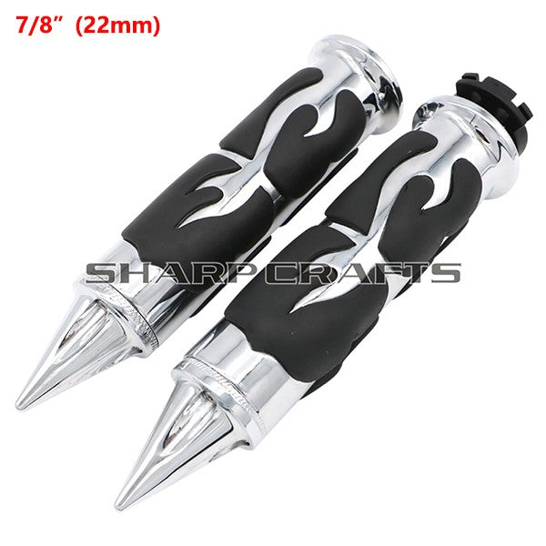 1" 25mm & 7/8'' 22mm Billet Rubber Flame Spike Hand Grips For Harley Honda Kawasaki Suzuki Yamaha  Bikes Cruiser Chopper Custom