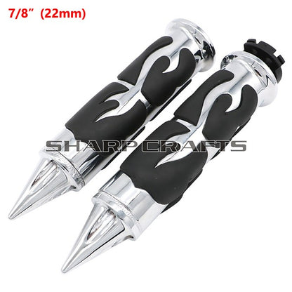 1" 25mm & 7/8'' 22mm Billet Rubber Flame Spike Hand Grips For Harley Honda Kawasaki Suzuki Yamaha  Bikes Cruiser Chopper Custom