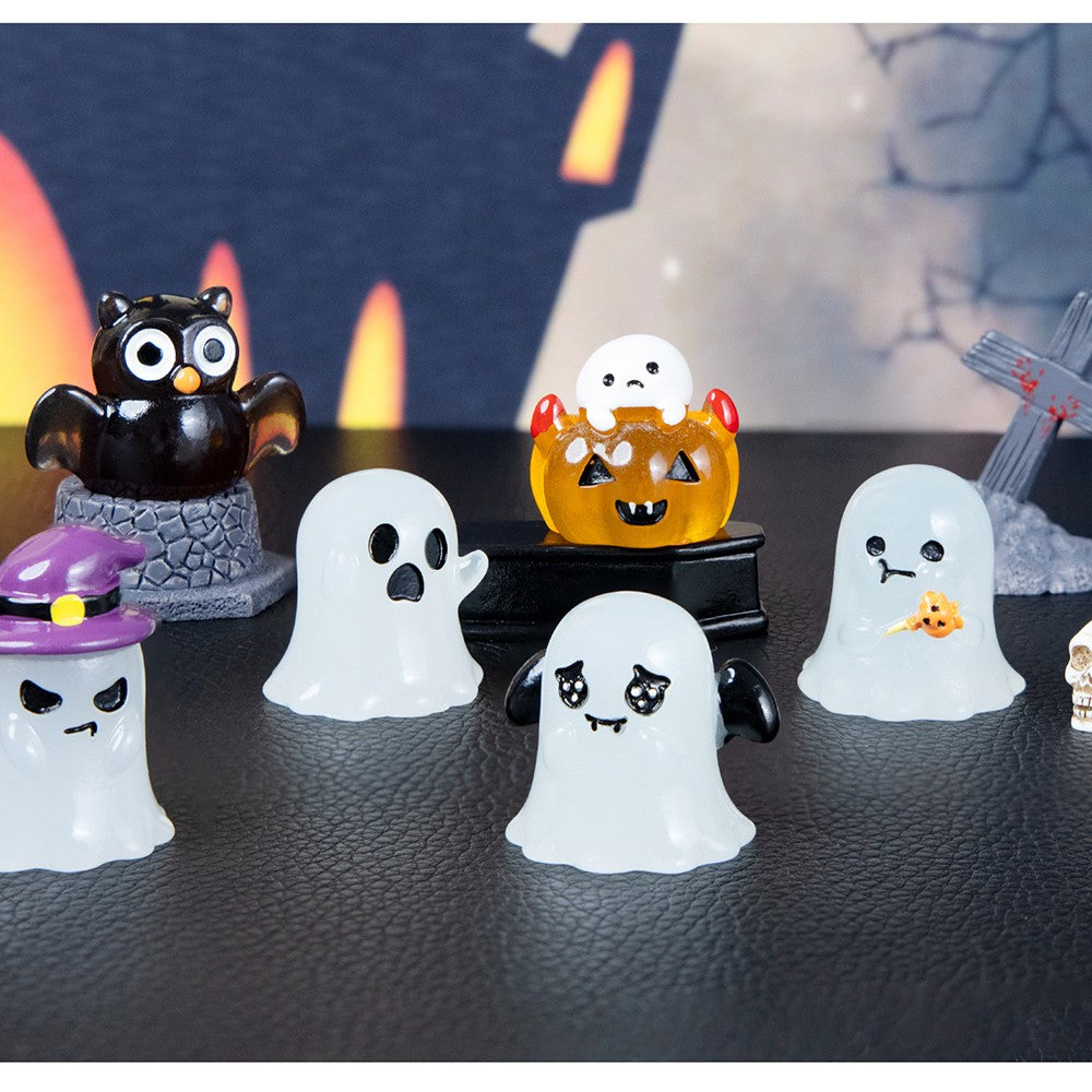 6Pcs Halloween Micro Landscape Miniature Figurines Resin Craft Mini Fairy Garden Ornaments Pumpkin Ghost Owl Home Decor