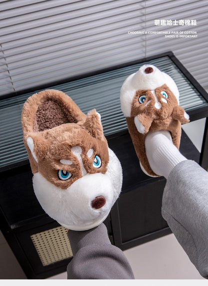 Plus Size 50 Indoor Fluffy Slippers For Women Men Winter Warm Shoes Cute Cartoon Dog Light Weight Couples Home Floor Slipper