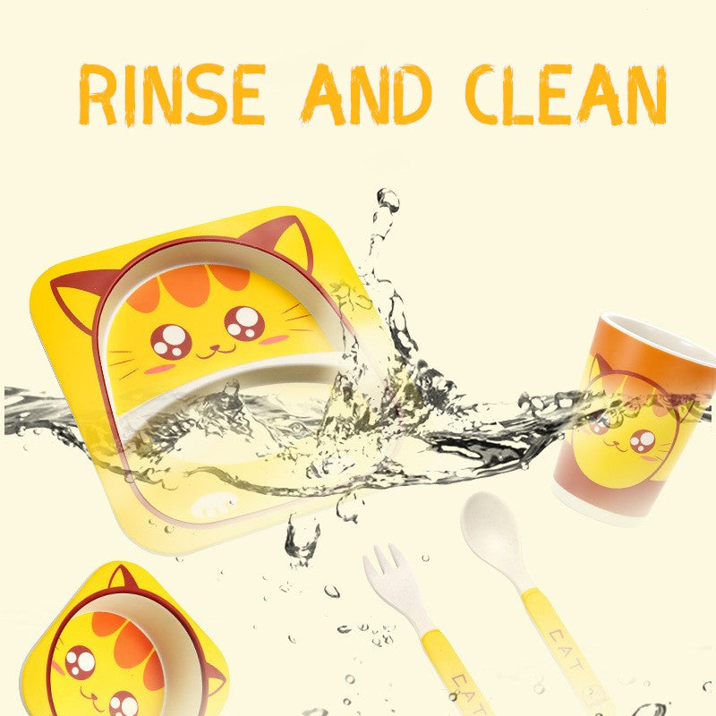 Baby Natural Bamboo Fiber Tableware Bowl Baby Feeding Plate Children Cute Cartoon Bowl Set