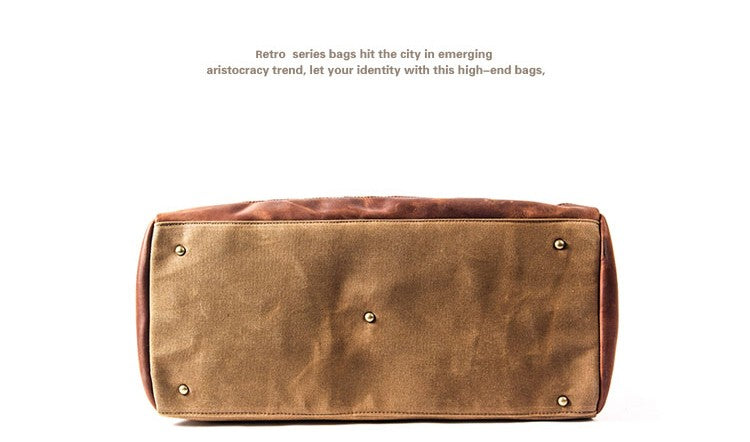 WaterProof Waxed Canvas Leather Men Travel Bag Hand Luggage Bag Carry On Large tote Vintage Men Duffle Weekend Bag big Overnight