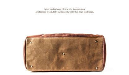 WaterProof Waxed Canvas Leather Men Travel Bag Hand Luggage Bag Carry On Large tote Vintage Men Duffle Weekend Bag big Overnight