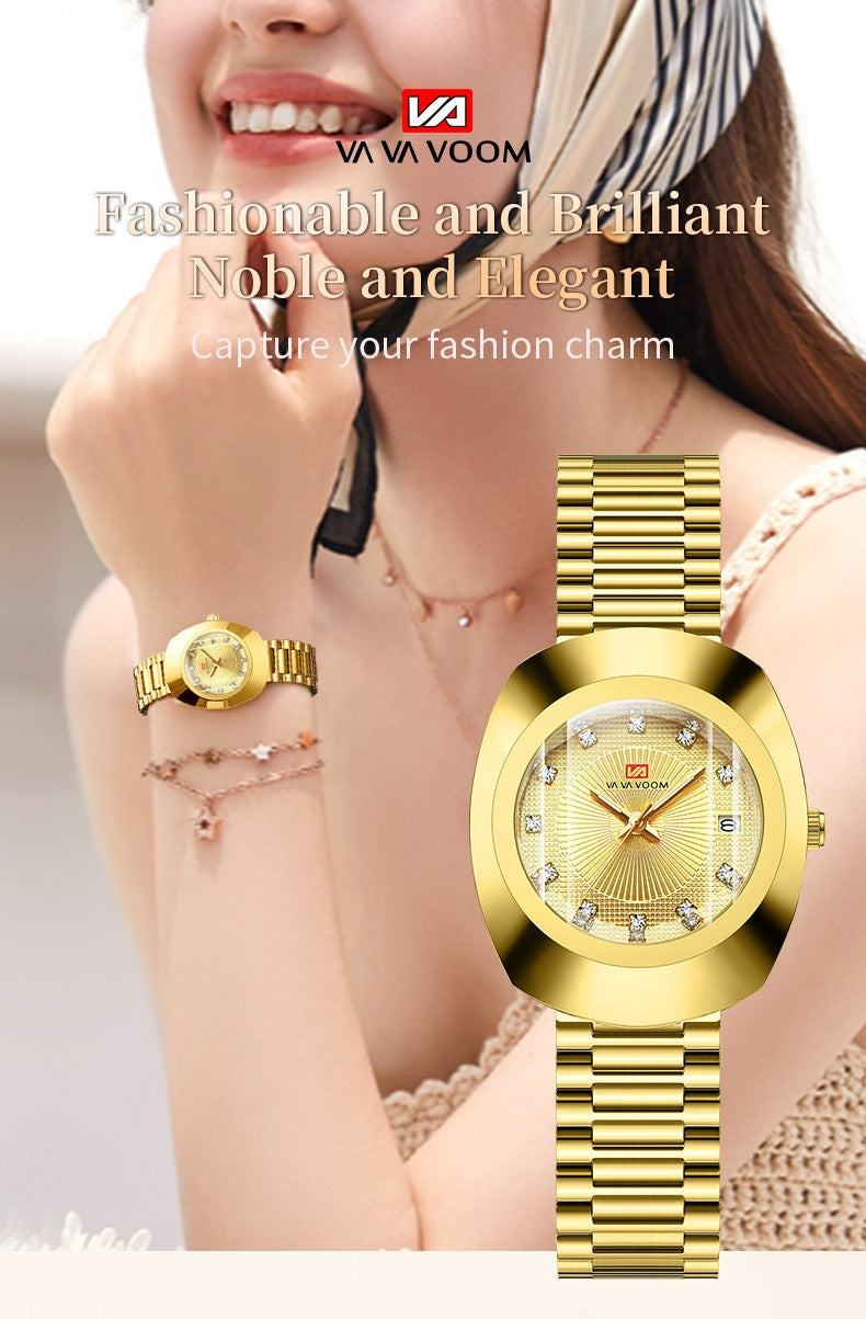 2024 New Women Oval Watch 34mm Stainless Steel Quartz Movement Brand Luxury Water Diamond Gold Black Casual Dress Banquet Watch
