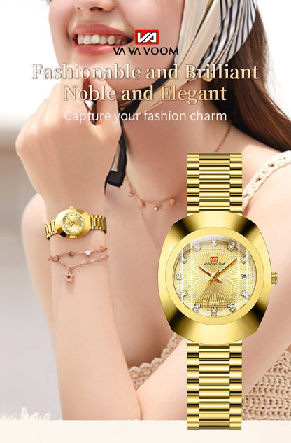 2024 New Women Oval Watch 34mm Stainless Steel Quartz Movement Brand Luxury Water Diamond Gold Black Casual Dress Banquet Watch