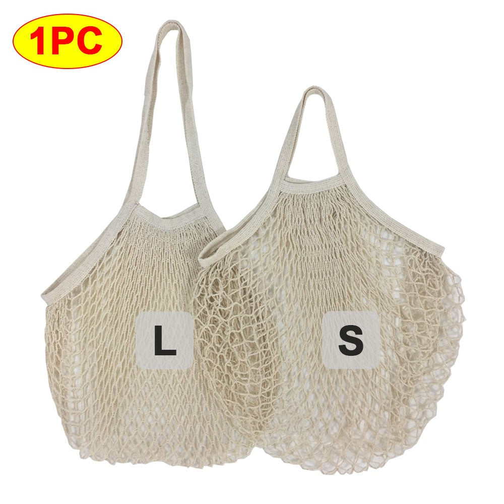 Silicone World 1PC Portable Reusable Grocery Mesh Bag Cotton Shopping Mesh Bags Handheld Shoulder Back Fruit Vegetable Net Bag