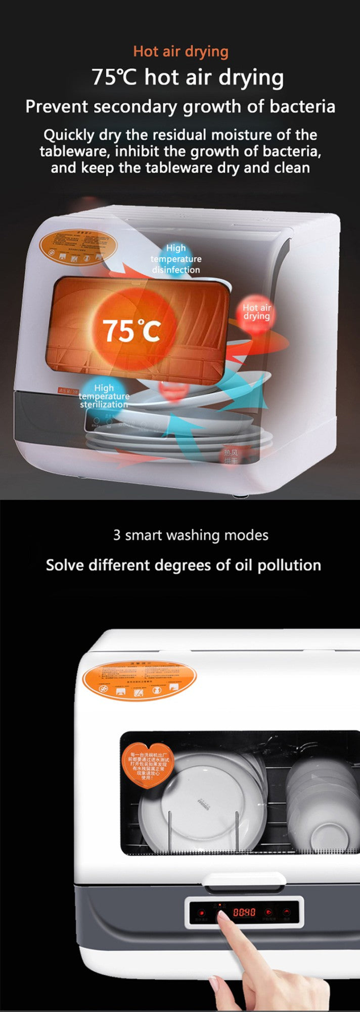 8L Portable Countertop Mini Dishwasher ,4 Washing Programs, Air-Dry Function and LED Light for Small Apartments, Dorms and RVs