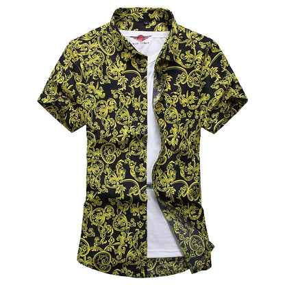 New Summer Men's Short-sleeved Printed Shirts, Turn-down Collar Single-breasted Hawaiian/vacation Shirt, Asian Sizes M-7XL.