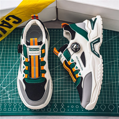 Tênis masculino coreano com fivela rotativa, moda casual, esportivo, para as quatro estações, solado macio, antiderrapante, para corrida ao ar livre, tênis de estudante