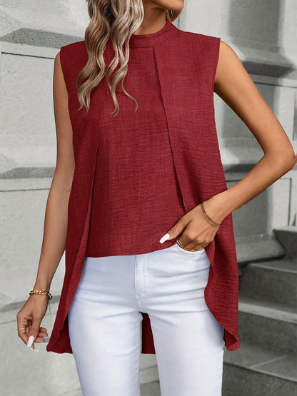 Two Fake Pieces Shirts For Women 2024 Fashion O-neck Sleeveless Shirt Tops Summer Elegant Solid Blouse Top Femme Black