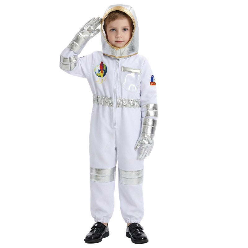 Children Astronaut Suit Space Costume Halloween Cosplay Party Outfit for Boys Girls School Performance Wear with Hat and Gloves
