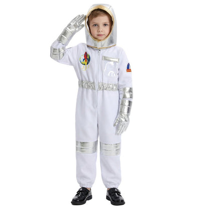 Children Astronaut Suit Space Costume Halloween Cosplay Party Outfit for Boys Girls School Performance Wear with Hat and Gloves