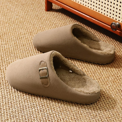 2025 New Unisex Winter Home Slippers Fashion Buckle Design Warm Fleece Lined Non - Slip Indoor Comfort Slippers New Arrival
