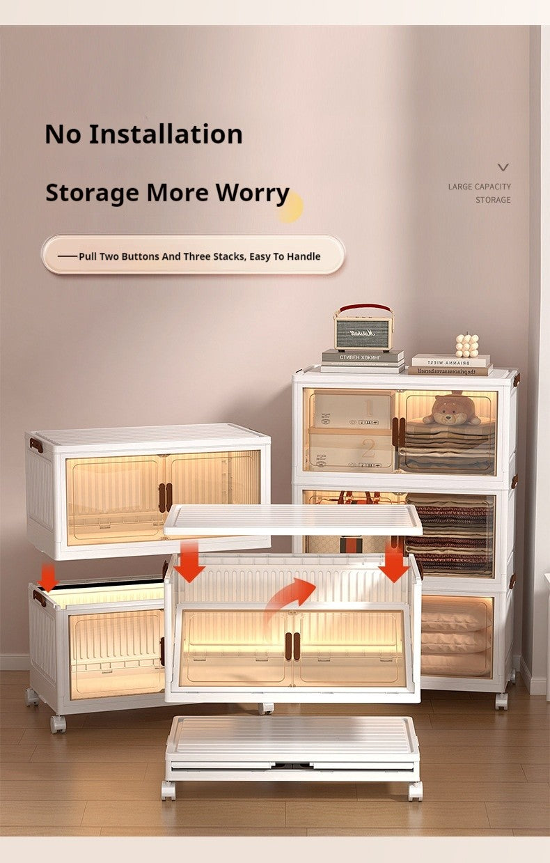 Large Volume Multifunction Folding Living Room Cabinet Closet Organizer With Wheel Stackable Sundries Large Capacity Storage Box