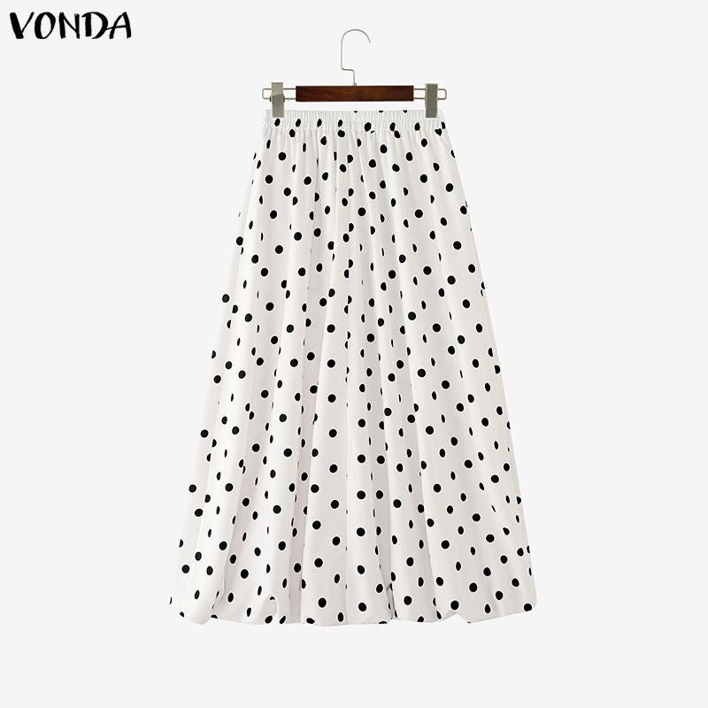 VONDA Polka Dot Bohemian Long Skirts Women Oversize Casual Elastic Waist Jupes Faldas Saia 2025 Autumn Maxi Skirt Plus Size 5XL