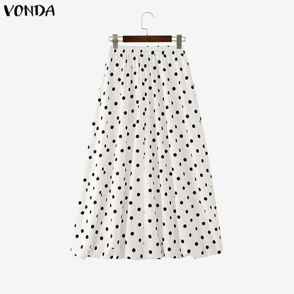 VONDA Polka Dot Bohemian Long Skirts Women Oversize Casual Elastic Waist Jupes Faldas Saia 2025 Autumn Maxi Skirt Plus Size 5XL
